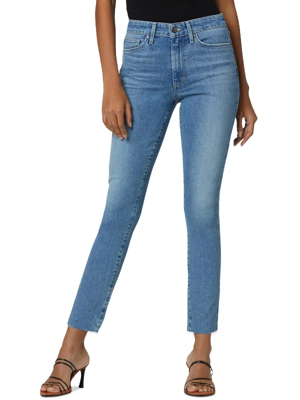 comfortable relaxed fit jeans for women -Womens Denim Mid Rise Straight Leg Jeans