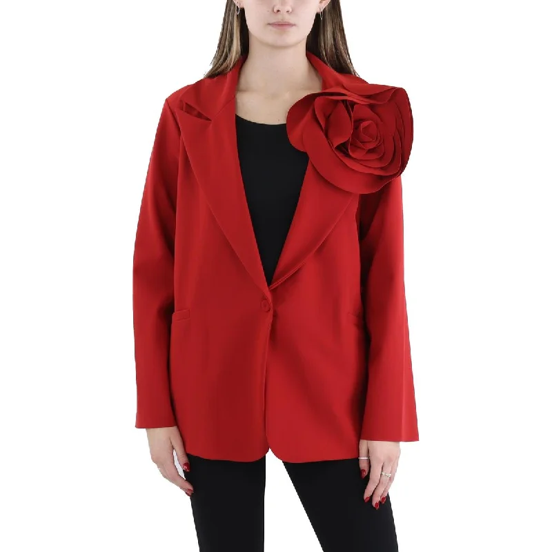 women's teddy bear coat -Chiara Boni Womens Rosette Workwear One-Button Blazer