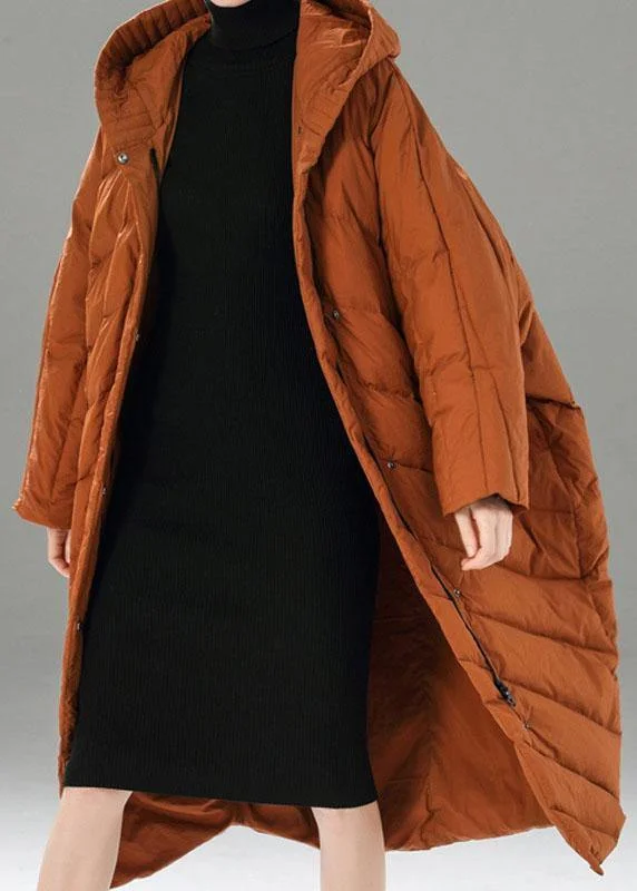 cozy teddy coat for ladies -Boho Caramel zippered Pockets Casual Winter Duck Down Winter Coats