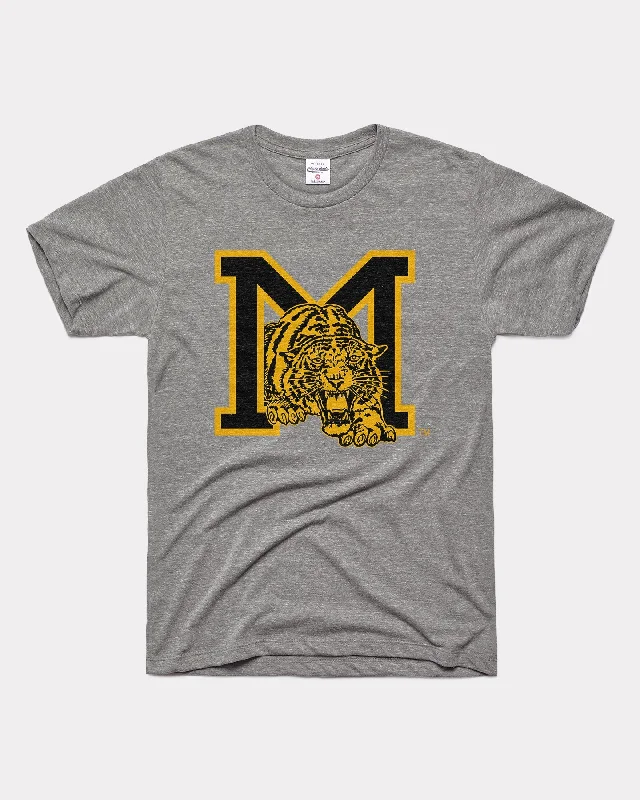 ladies' casual tunic top -Mizzou Tigers Monogram Grey T-Shirt