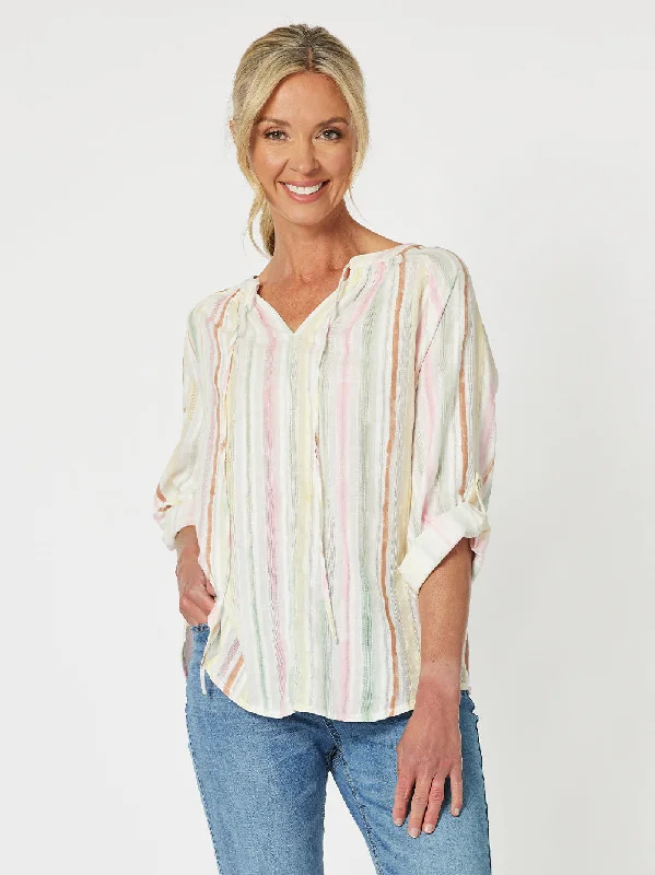 women's ribbed knit top -Newport Stripe Top - Multi