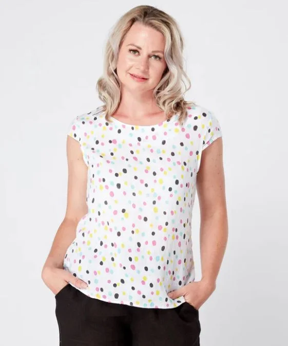 women's knitted sweater top -Empoli Top - White/Spots