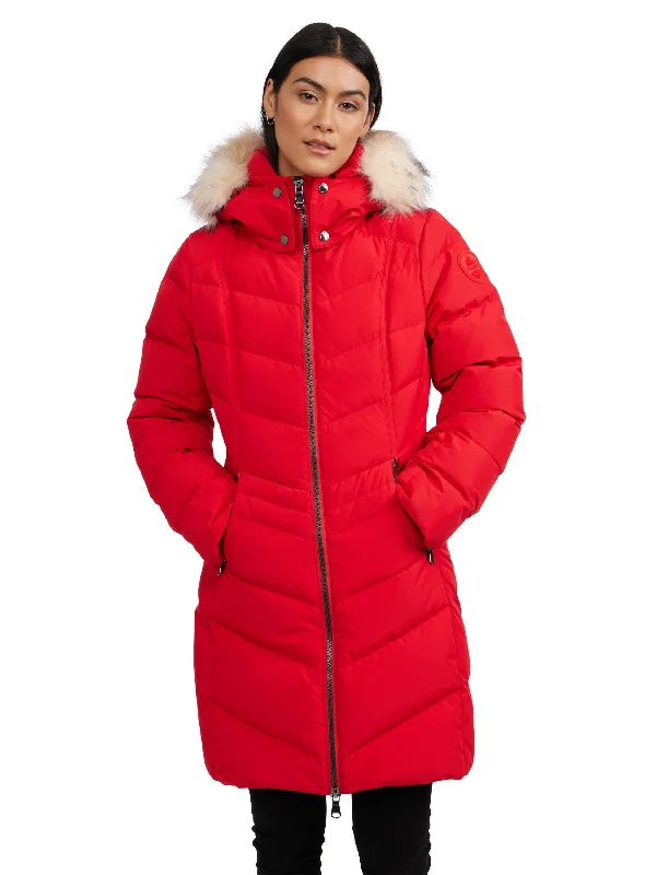 women's fur-trimmed parka -Pajar Women's Pajar Women’s January Down Chevron Puffer with Detachable Hood Fur