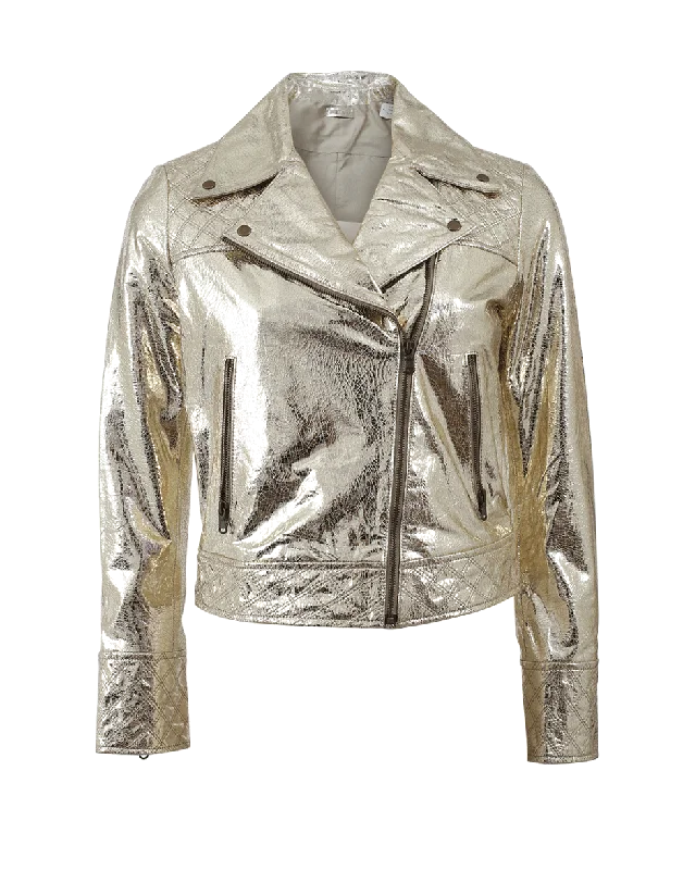 versatile trench coat for ladies -Perfecto Gold Jacket