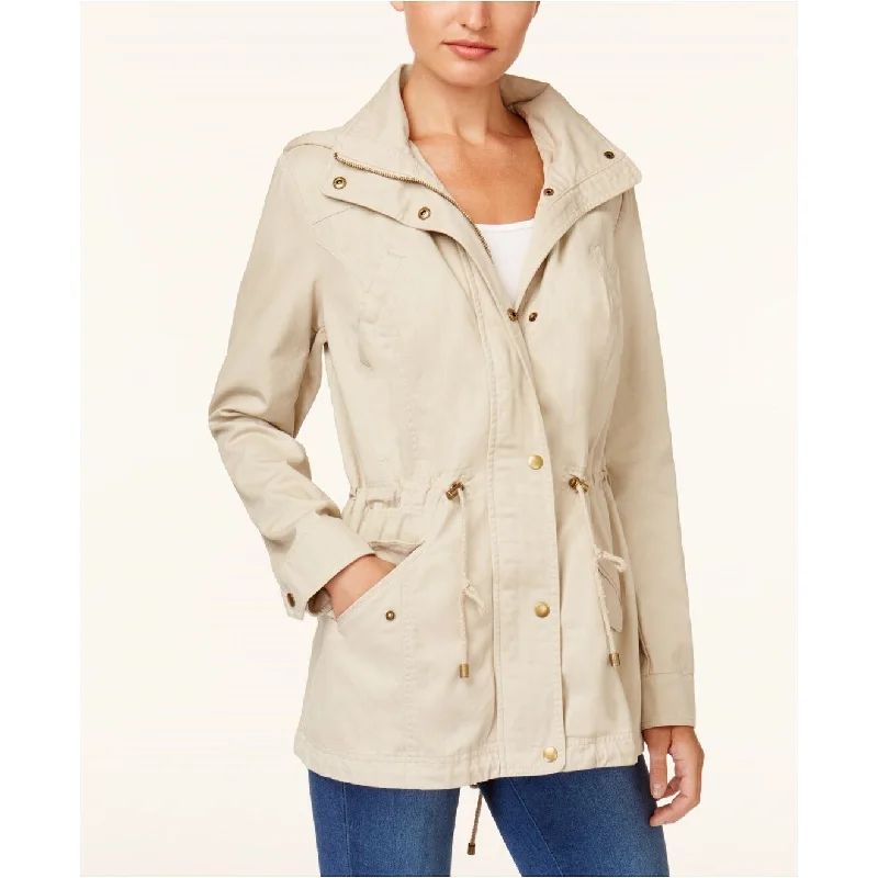 warm down coat for women -Style & Co Women's Cotton Hooded Utility Jacket Beige Size Medium