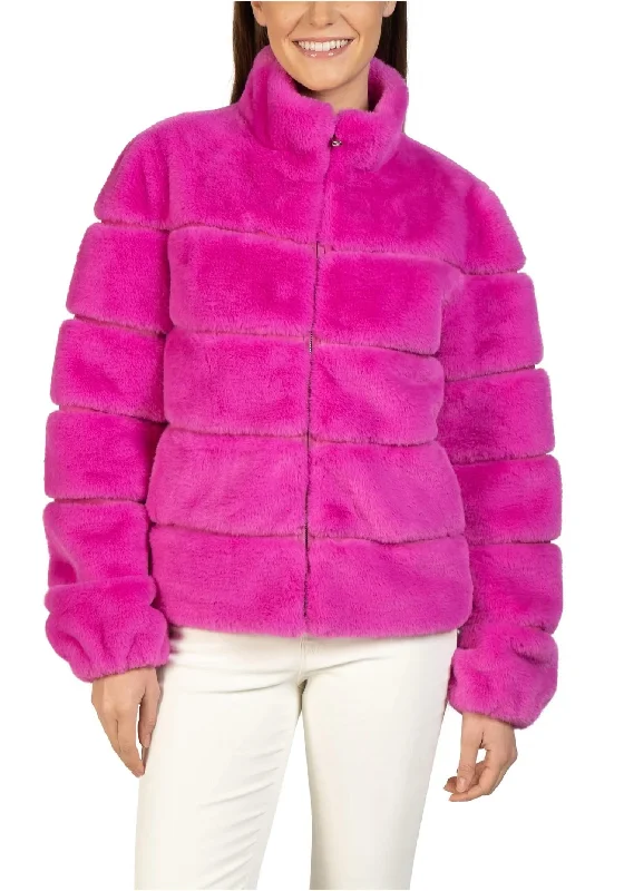 women's relaxed fit blazer -Lizzo Faux Fur Zip Jacket In Hot Pink