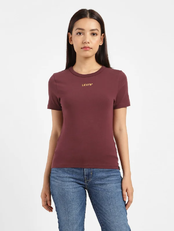 ladies' henley button t-shirt -Women's Brand Logo Slim Fit T-shirt