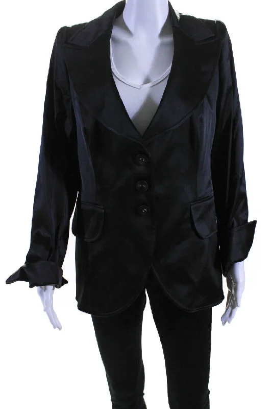 women's asymmetrical zip jacket -Escada Womens Wide Lapel Button Down Suit Jacket Jet Black