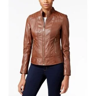 waterproof hiking jacket for women -GUESS Leather Bomber Jacket Cognac Extra Small - XS