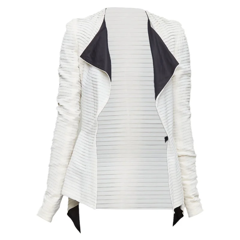 fashionable belted wool coat for women -Gareth Pugh Runway plisse silk draped biker