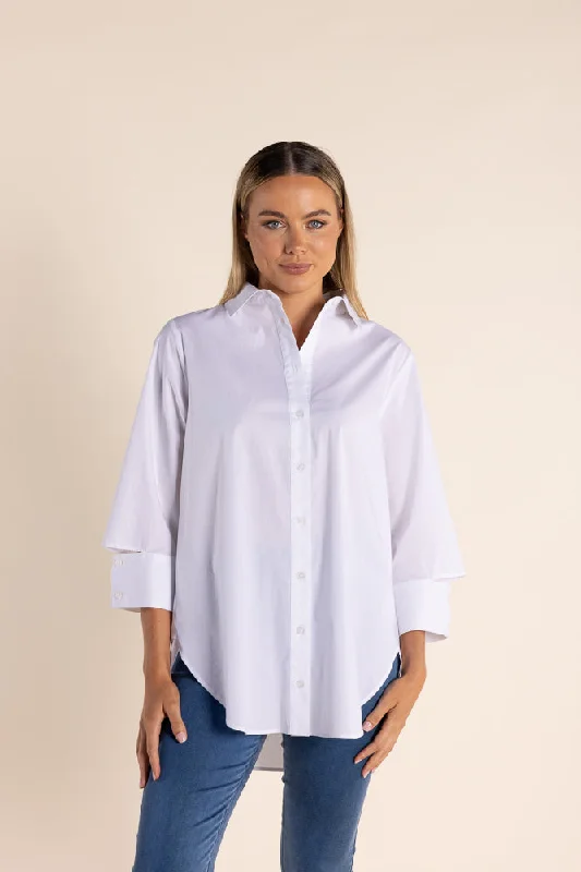 chic layered ruffle top for ladies -White Shirt w/Cuff Detail