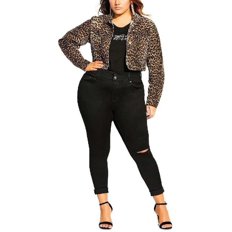 women's travel-friendly jacket -City Chic Women's Trendy Animal Print Jacket Black Size 18W