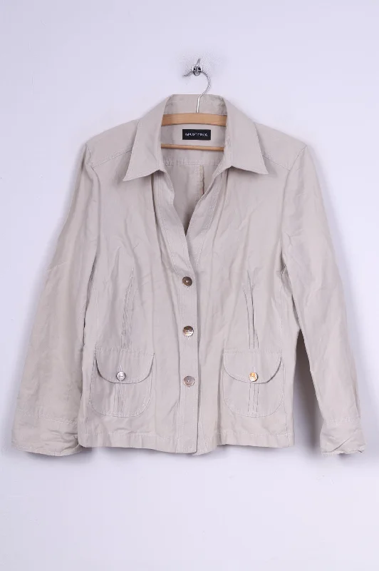 chic oversized blazer for women -Marcona Womens 42 L Blazer Jacket Cream Single Breasted Pocket Cotton