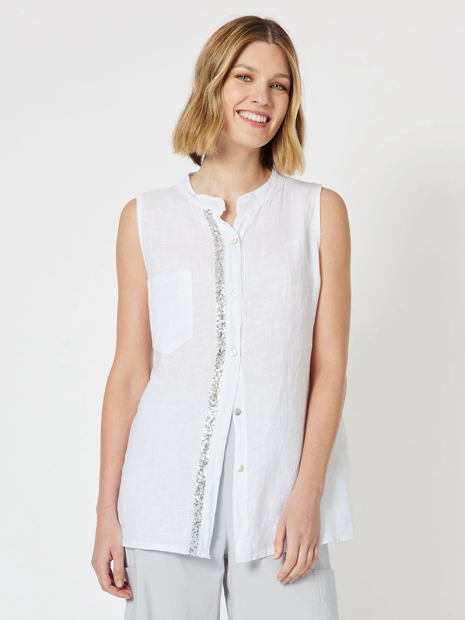 breathable linen camisole for ladies -Colosseum Linen Sleeveless Top - White