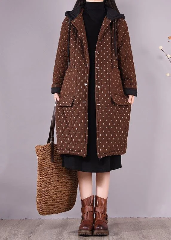 versatile casual coat for women -Elegant Chocolate Coat Plus Size Hooded Pockets Outwear