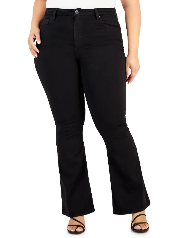 cropped kick-flare jeans for women -Plus Womens High Rise Knit Flare Jeans