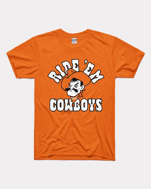 soft cotton t-shirt for women -Ride 'Em OSU Cowboys Mascot Arch Orange T-Shirt