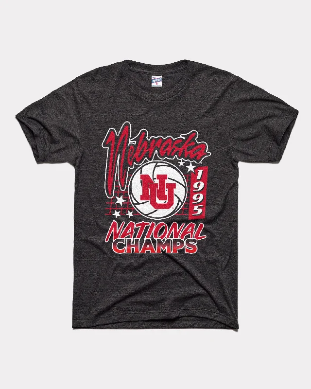 ladies' short sleeve wrap blouse -Nebraska Huskers 1995 Volleyball Black T-Shirt