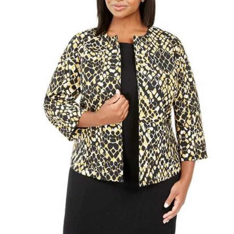 breathable softshell jacket for women -Kasper Women's Leopard-Print Open-Front Jacket Yellow Size 12