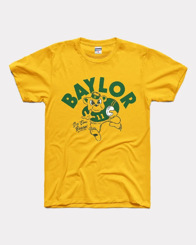 women's seamless fitted top -Running Baylor Bear Sic 'Em Stiff Arm Gold T-Shirt