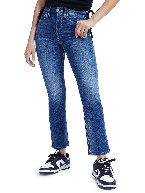 women's distressed high-waisted denim -Womens Denim Distressed Straight Leg Jeans