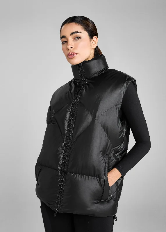 fitted wool blend coat for women -Black Heavy Quilted Gilet