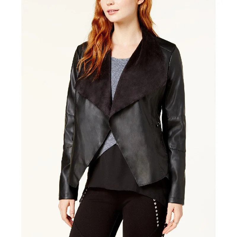 sustainable eco-friendly coat for women -Bar III Women's Flyaway Faux-Leather Jacket Black Size Medium