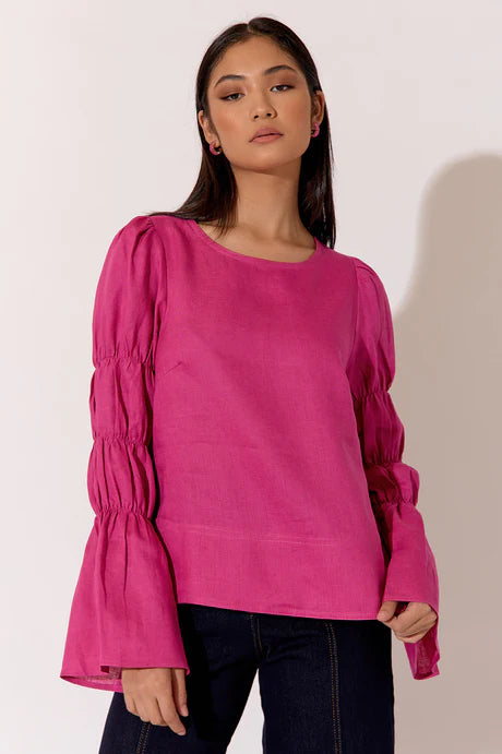 women's striped casual shirt -Johanna Linen Top - Magenta