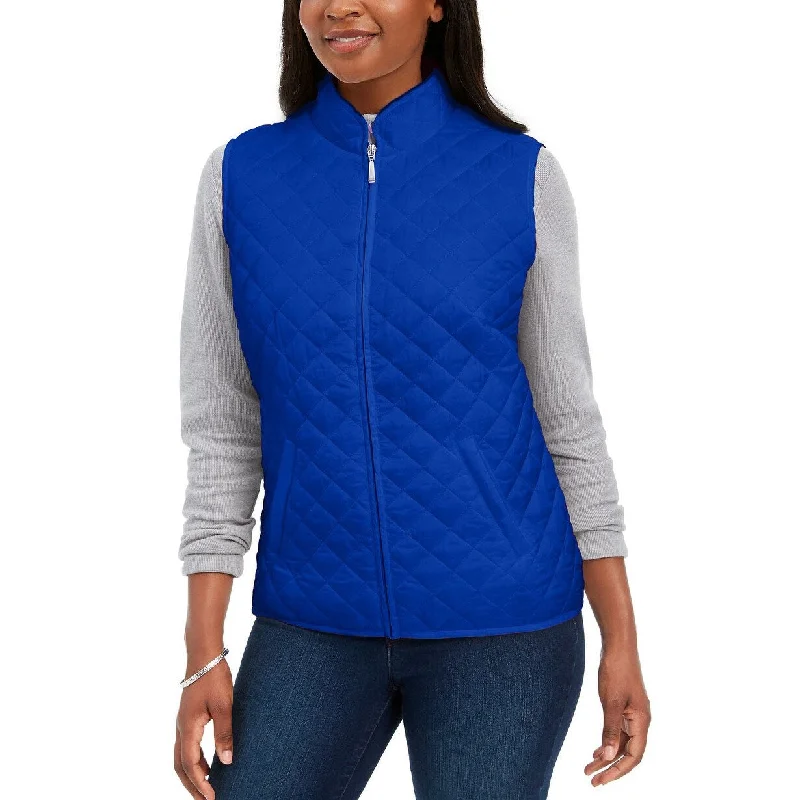 casual zip-up hoodie jacket for women -Karen Scott Women's Sport Quilted Puffer Vest Blue Size Small