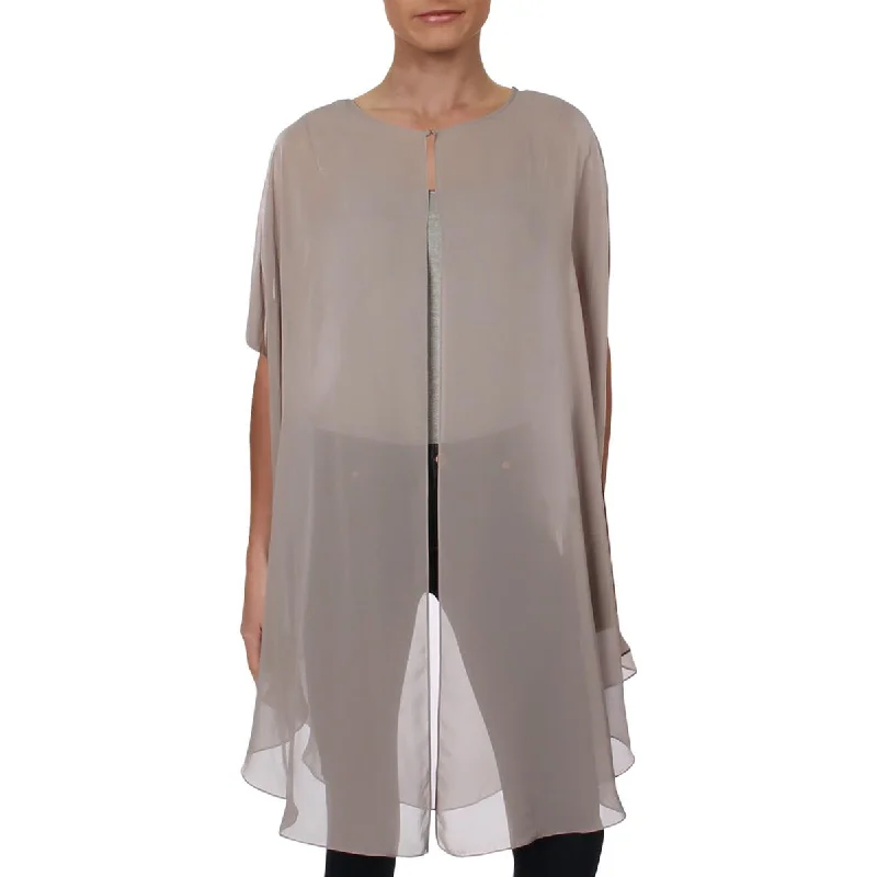 ladies' longline puffer coat -SLNY Womens Chiffon Sheer Topper Jacket