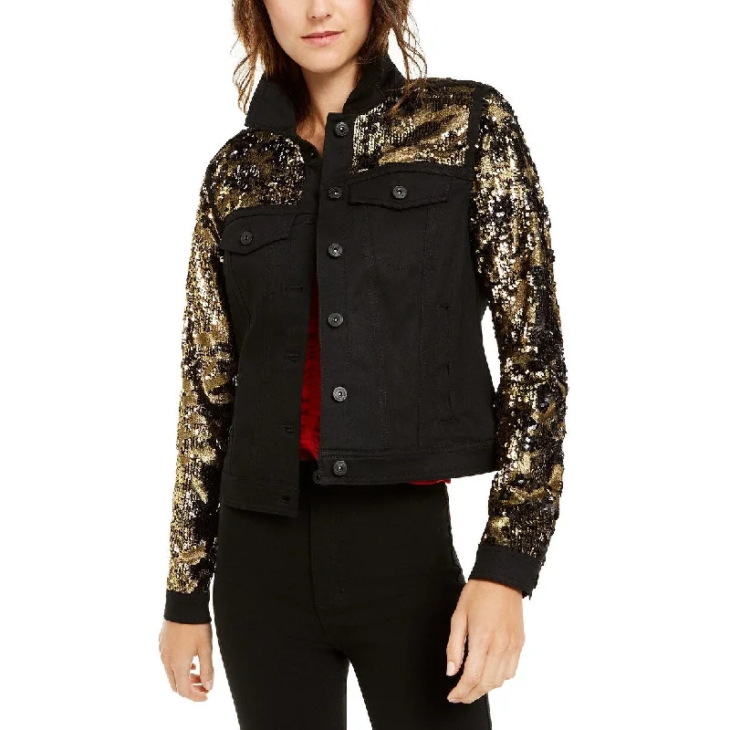 women's slim fit blazer -INC International Concepts Women's Black & Gold Sequin Jacket Black Size Medium