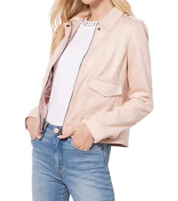 urban streetwear jacket for women -Alena Hidden Zipper Trucker Jacket In Powder Pink