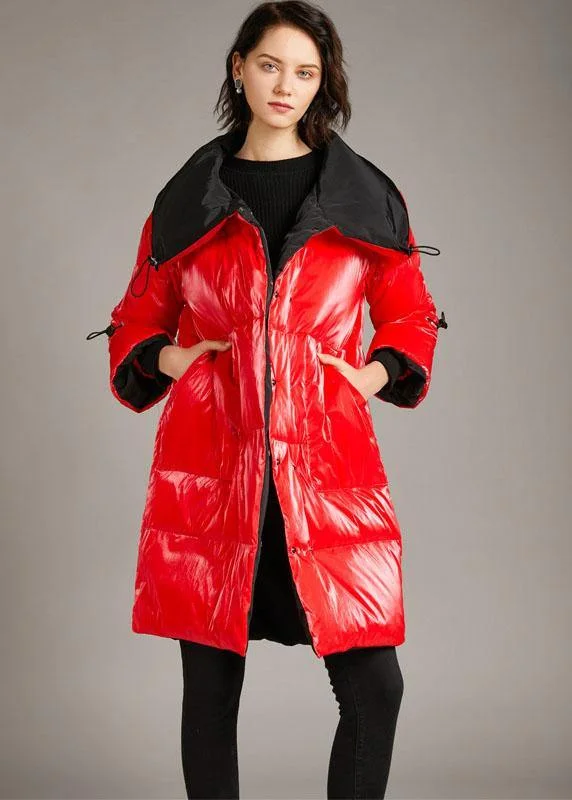 winter-ready women's parka -Unique Red zippered Nail bead fashion Winter Duck Down Coat