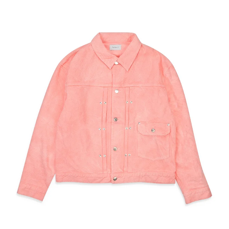 versatile trench coat for ladies -TANAKA MID WASHED CLASSIC PINK SUN BLEACHED DENIM JACKET