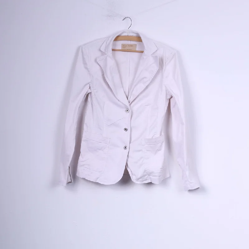 women's belted trench coat -Marc Aurel Jeans Womens S Blazer White Jacket Single Breasted Cotton Top