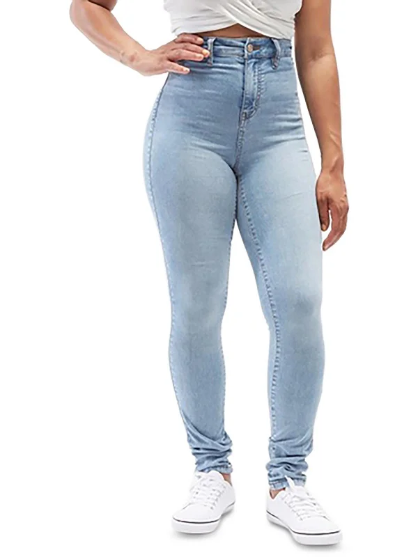 high-rise skinny ripped jeans for women -Juniors Womens Stretch Denim Skinny Jeans