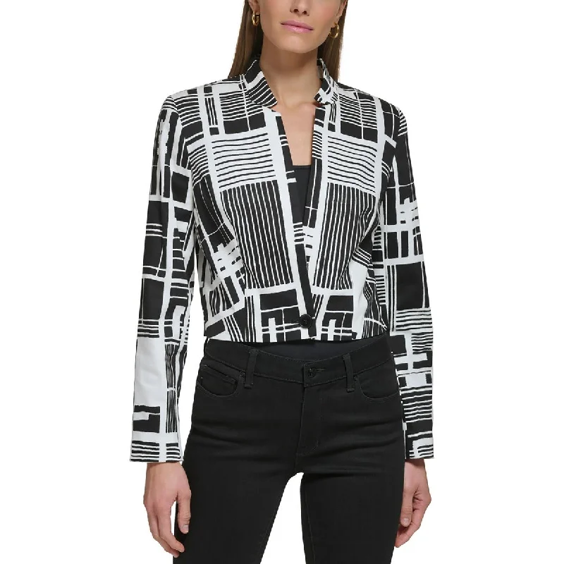 zip-up casual anorak jacket for women -DKNY Womens Printed Cotton One-Button Blazer