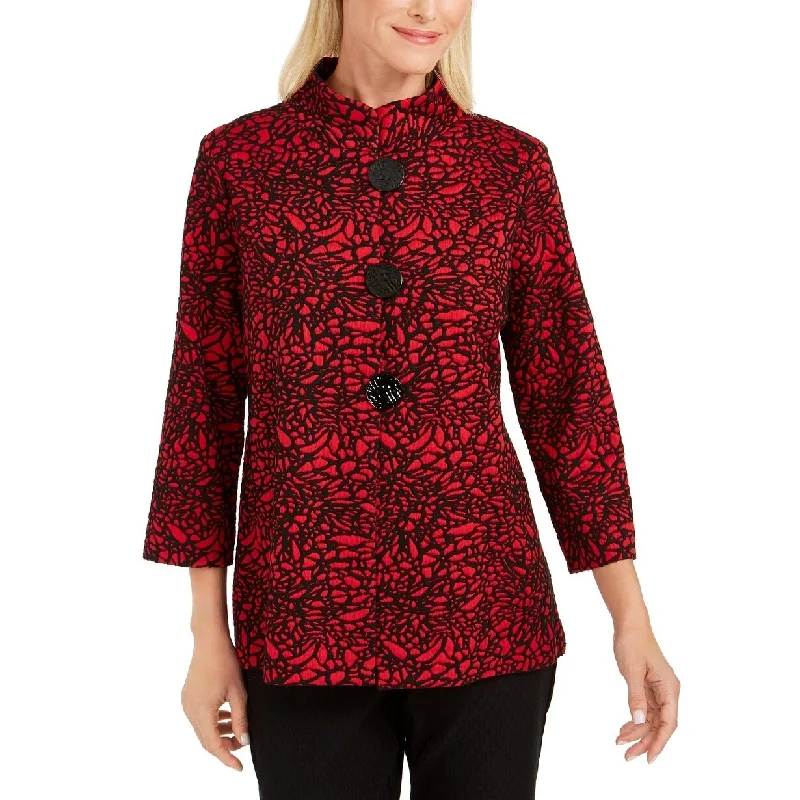 versatile casual coat for women -JM Collection Women's Jacquard 3/4-Sleeve Jacket Red Size Small