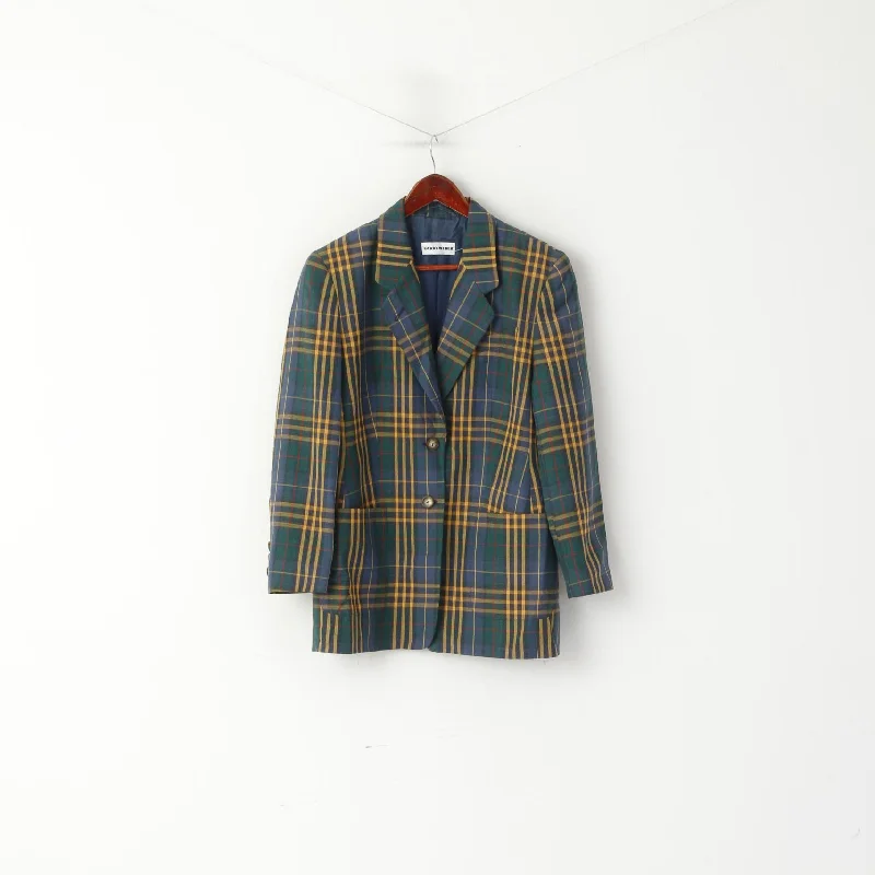 winter-ready faux shearling jacket for women -Gerry Weber Women 40 M Blazer Green Tartan Linen Vintage 90's Shoulder Pads Jacket