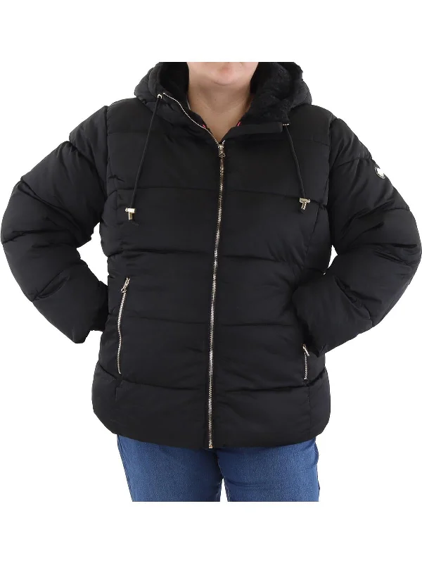 women's lightweight cargo jacket -Plus Womens Insulated Faux Fur Lined Puffer Jacket