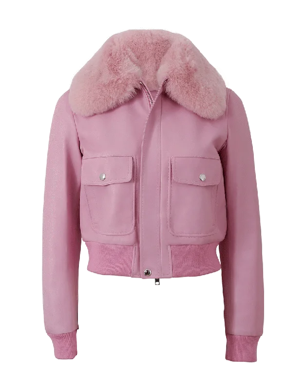 ladies' fleece zip-up jacket -Fox Collar Leather Jacket