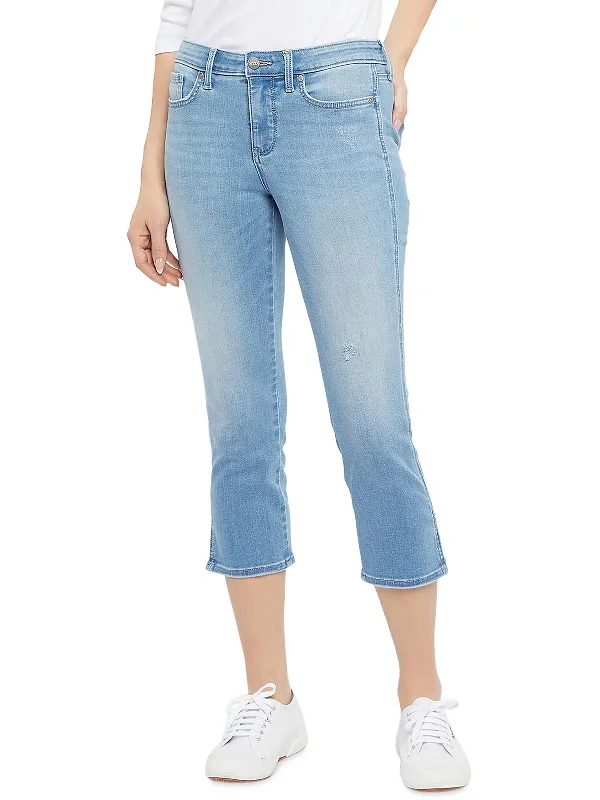 vintage high-waisted mom jeans -Chloe Womens Mid Rise Split Hem Capri Jeans