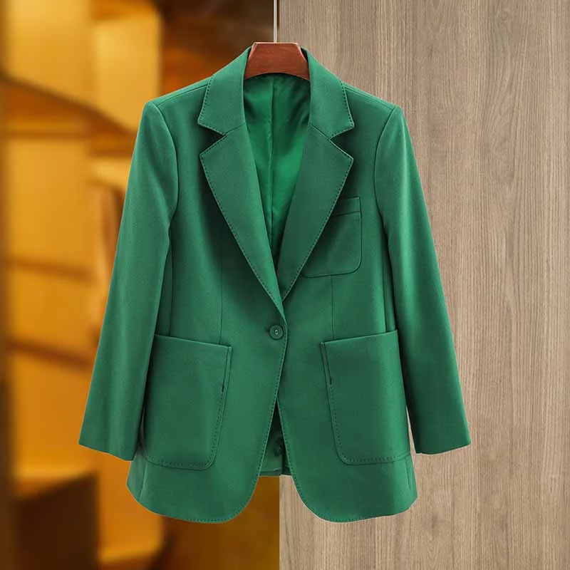 fitted wool blend coat for women -Women's one button blazer with Pocket in Black,Green,Khaki Color