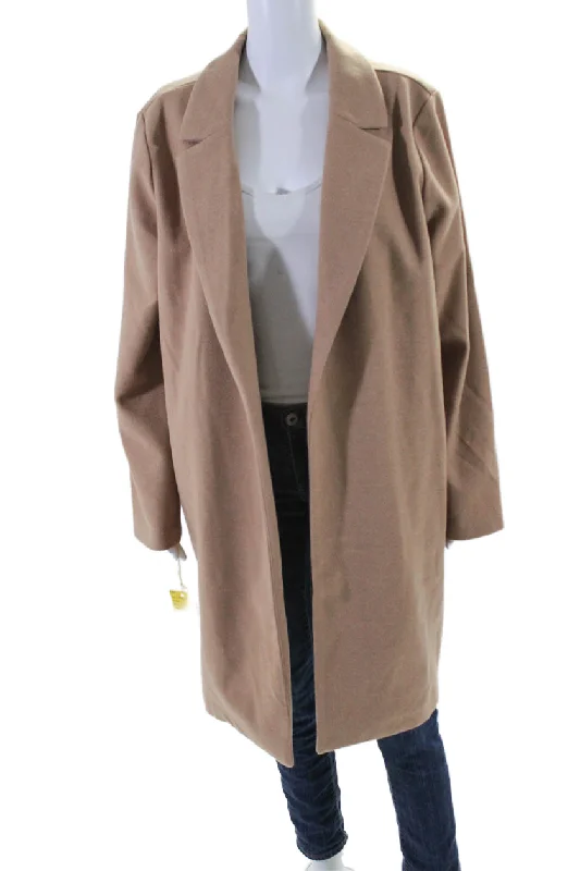 winter-ready women's parka -Renuar Womens Solid Tan Open Front Long Sleeve Coat Jacket