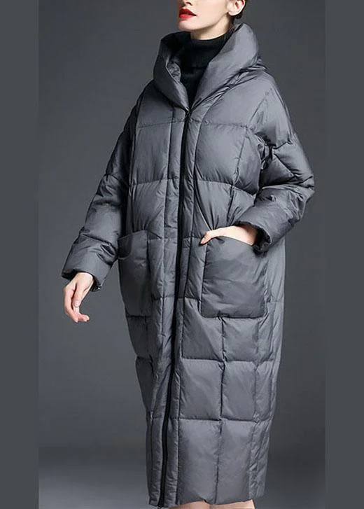 ladies' puffer jacket -Trendy Grey zippered Warm Thick Winter Duck Down down coat