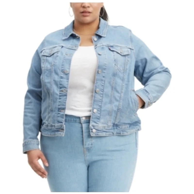 women's elegant cape coat -Levi's Women's Trendy Plus Size Trucker Denim Jacket Blue Size 1X