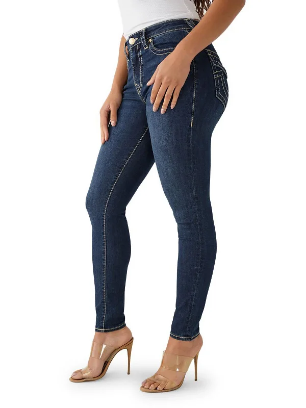 ladies' cropped boyfriend jeans -Halle Womens High-Rise Dark Wash Skinny Jeans