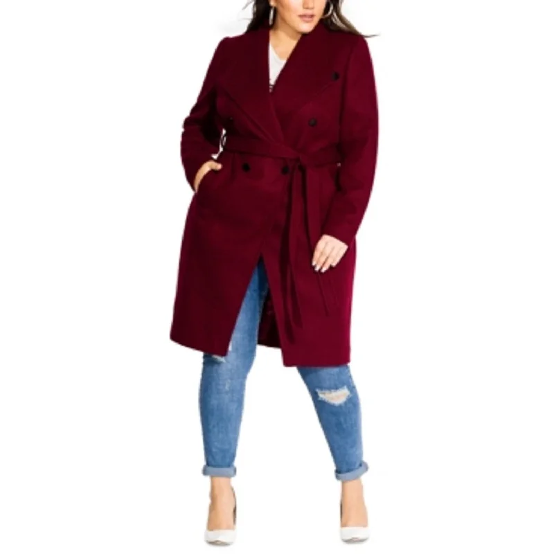 women's oversized corduroy jacket -City Chic Trendy Women's Plus Size Belted Coat Red Size 20W