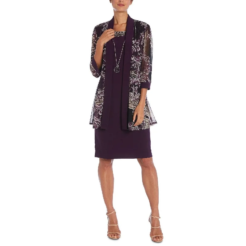 versatile casual coat for women -R & M Richards Women's Dress Puff-Print Jacket & Necklace Purple Size 1