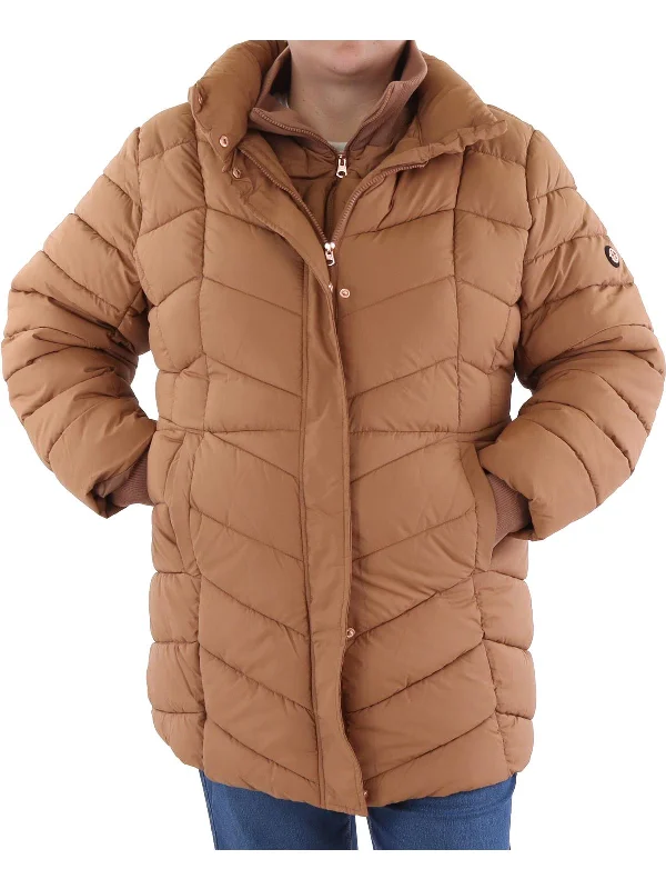 women's sherpa-lined jacket -Plus Womens Insulated Long Sleeve Puffer Jacket